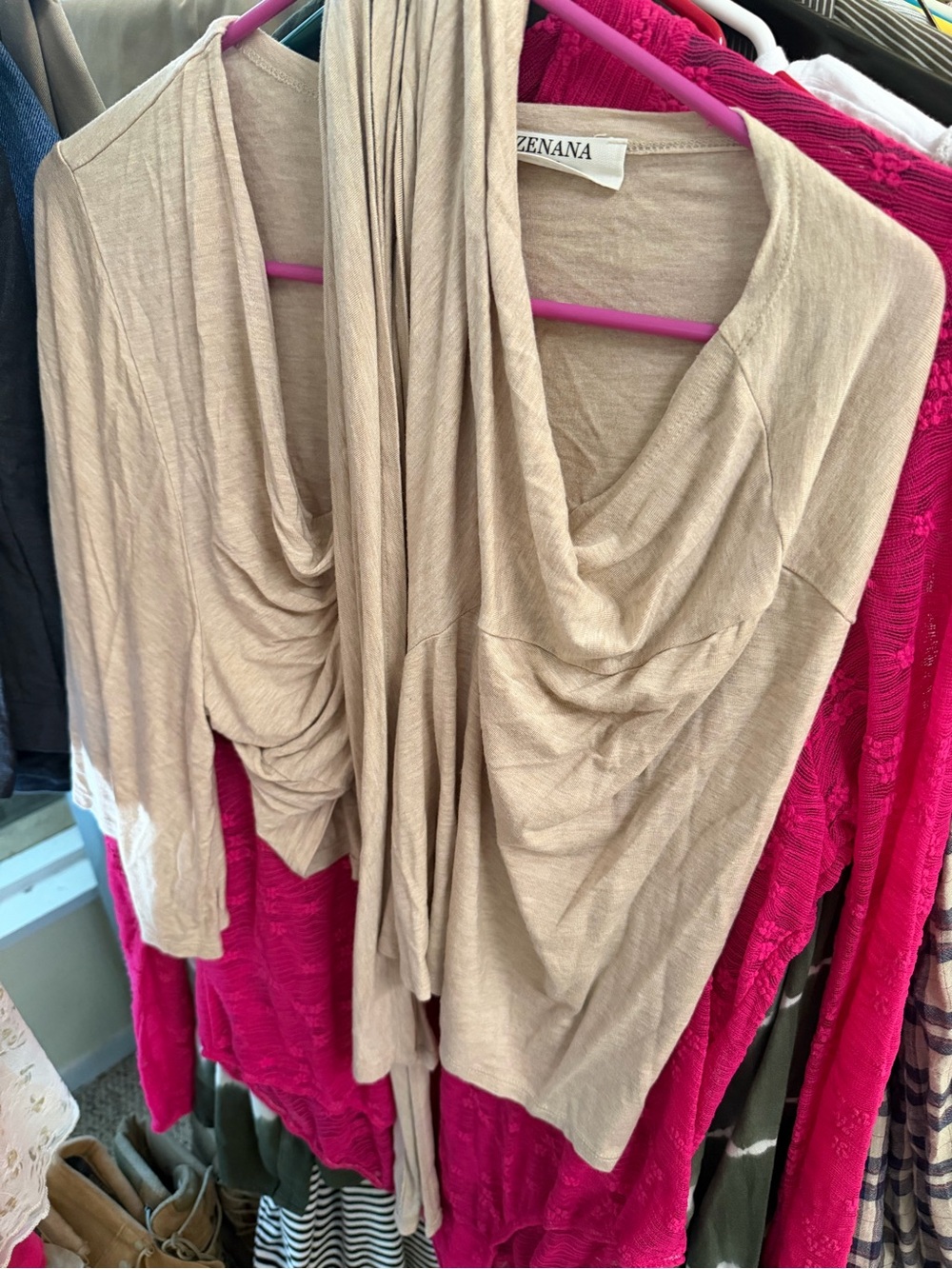 Zenana Lightweight Beige Criss Cross Women’s Wrap Shirt